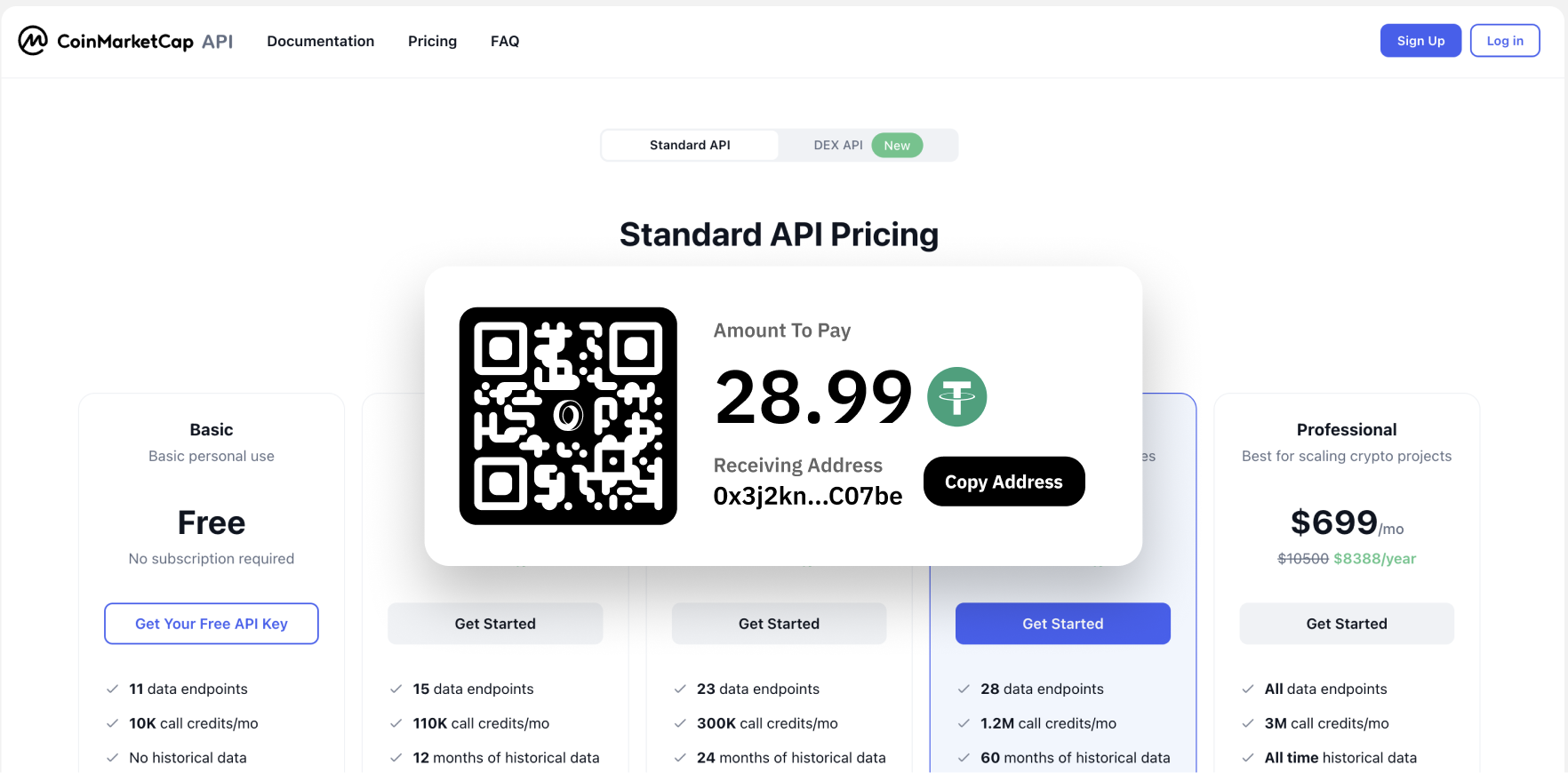 Accepting usdt for subscription on coinmarketcap